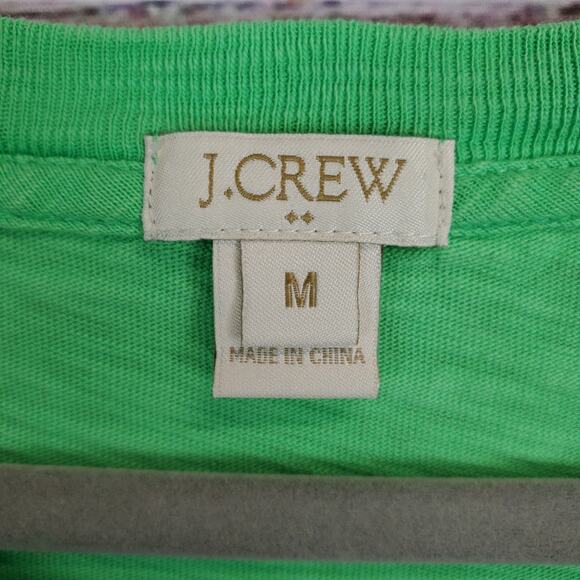 J. Crew St Patty's Neon Kelly Green Cotton Top M 3/4 Sleeve Scoop Neck Pullover - Picture 4 of 9